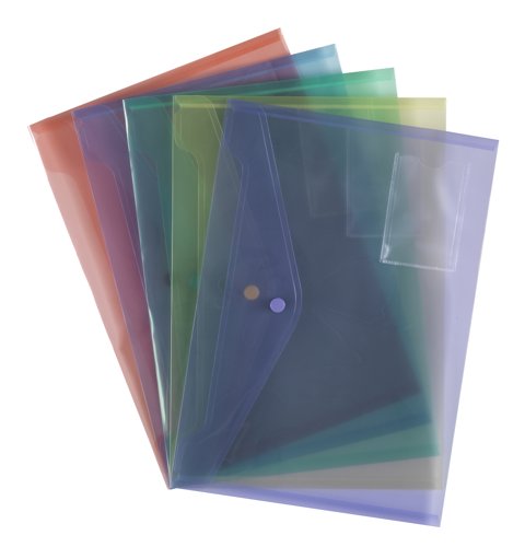 Plastic Wallets UP A4 Assorted Colour Popper Wallets (5)