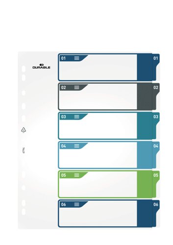 Durable 6 Part Numbered Index Divider