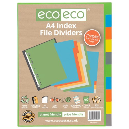 Eco Eco A4 50% Recycled Index File Dividers - 1 Set of 10