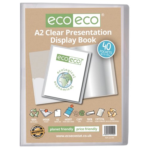 A2 50% Recycled Presentation Display Book with 40 Clear Pockets  - Single
