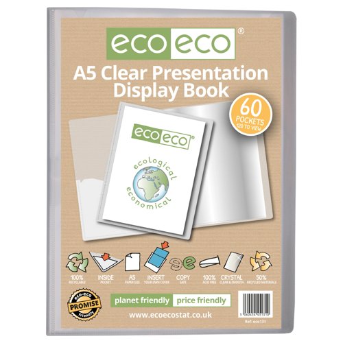 A5 50% Recycled Presentation Display Book with 60 Clear Pockets - Single