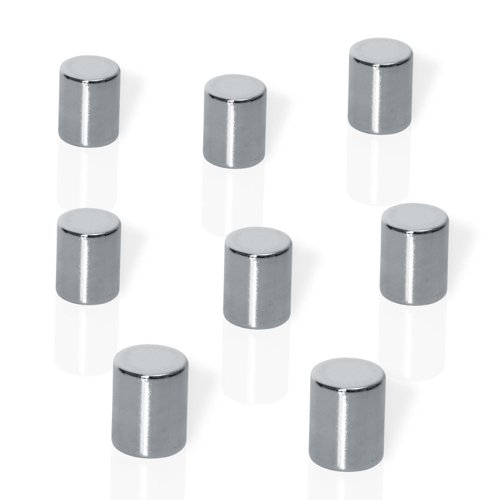 Neodymium Silver Cylinder Design Magnets - 8x10mm (8)