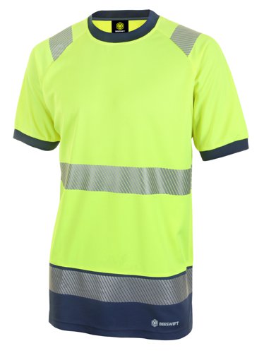 Beeswift High Visibility Two Tone Short Sleeve T Shirt Saturn Yellow / Navy L