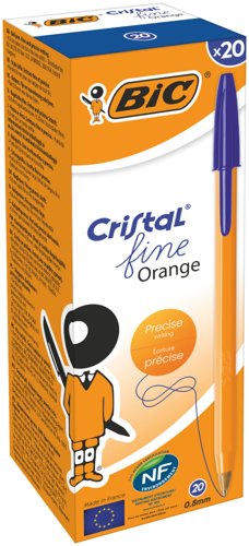 BIC Orange Ballpoint Pen Blue Fine 0.8mm Pack of 20