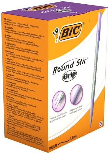 BIC Round Stic Grip Purple Ballpoint Pen Pack of 40