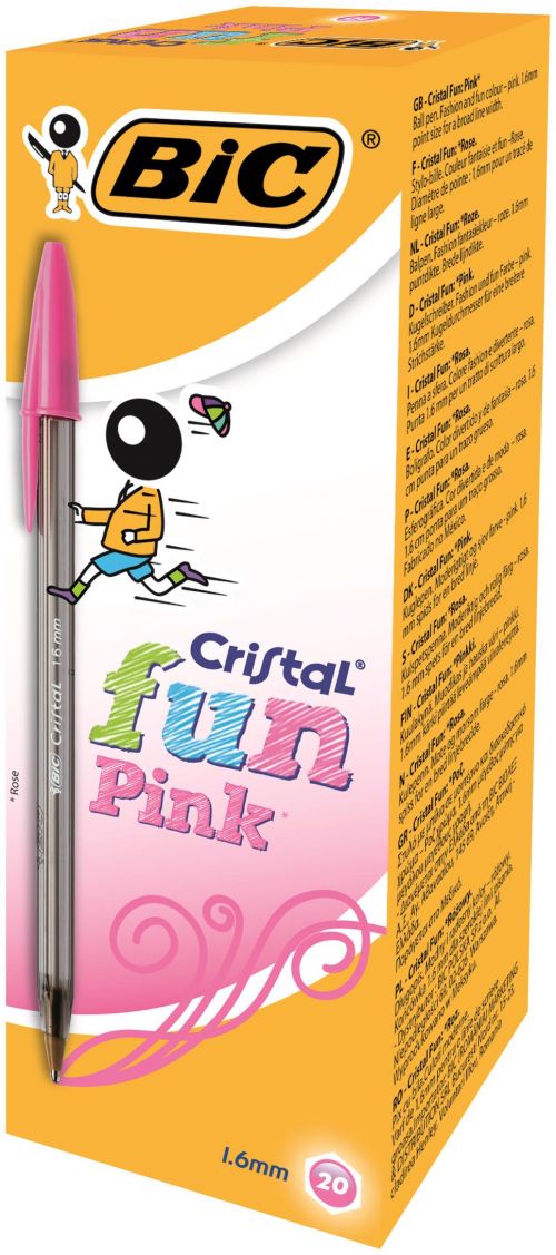 BIC Cristal Fun Pink Ballpoint Pen Large Pack of 20