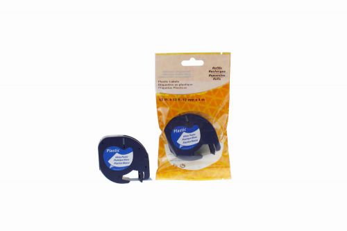 Comp Dymo 91201 Plastic Labelling Tape Cassette Black on White 12mm x 4m LetraTAG Unchipped
