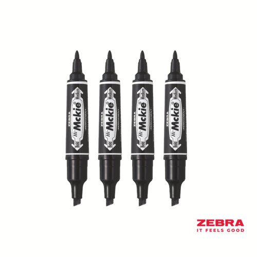 Zebra HI Mckie Bold Double Ended Black Ink Permanent Marker - Pack of 10