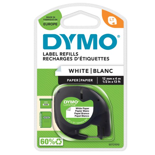 OEM Dymo 91200/S0721510 DirectLabel-etikettes black on white 12mm x 4m for Dymo LetraTag