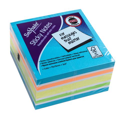 FSC Blue Rainbow NeonMix Sticky Notes 450 sheet Cube- 1 Cube